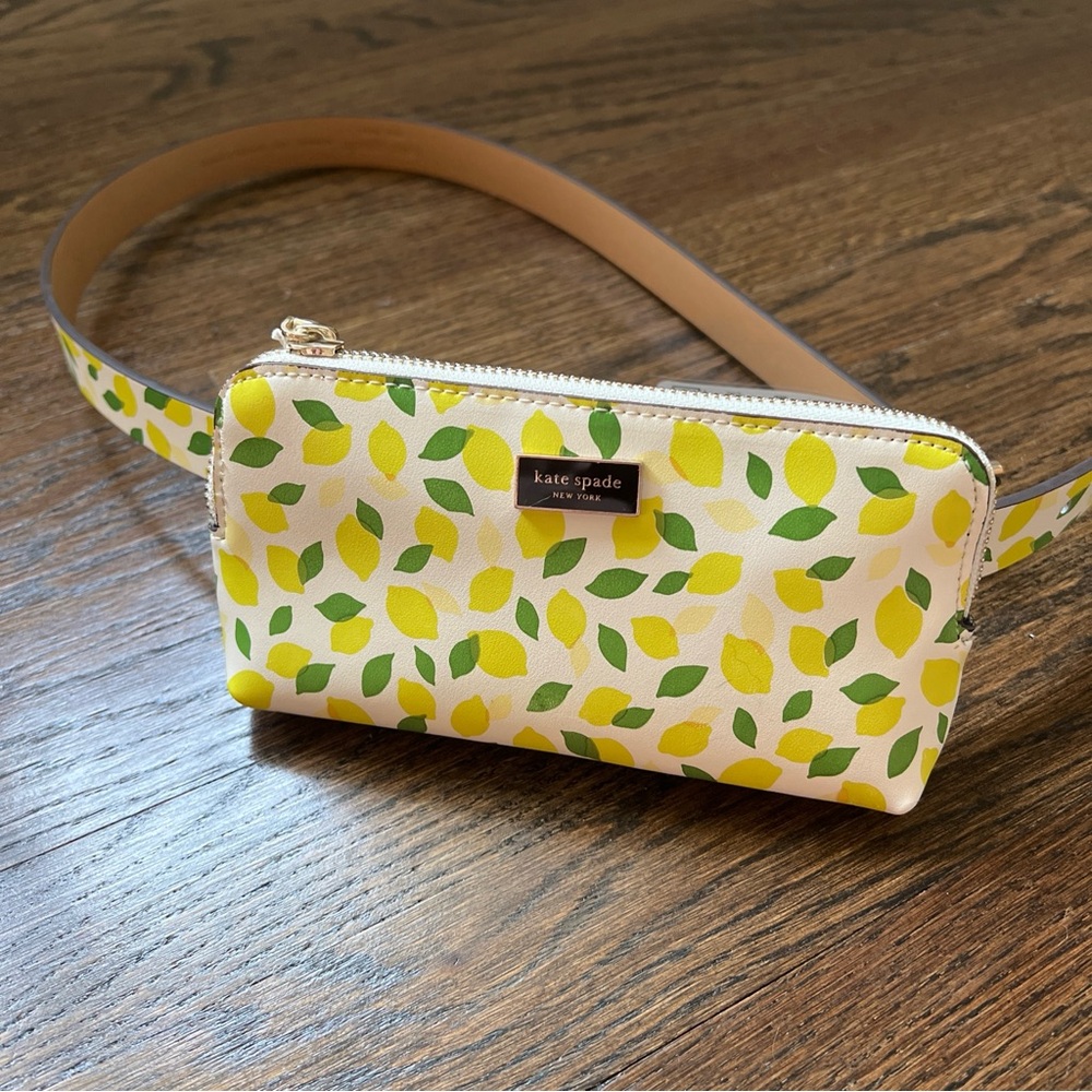 Kate Spade Zip Top Leather Belt Bag Lemon Toss Fanny Pack NWT L/XL